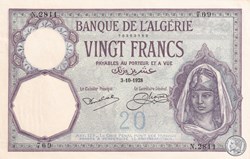 1928 Pick78b  20 Franc algérien 769 Spl