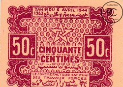 1944 Pick 41 50 Centimes Empire Cherifien Unc