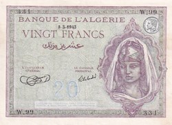 1943 Pick-92a 20 Franc algérien Unc