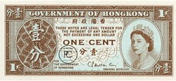 1971 Pick325b 1 仙 - Cent de Hong Kong Unc