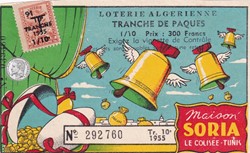 Loterie Algérienne 1/10éme Tranche de Pâques 1955