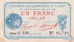 137-20-22/6/1921 Alger 1 Franc Cdc.(1)