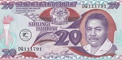 1987  Pick15a  20 TSh - Shilling tanzanien Unc