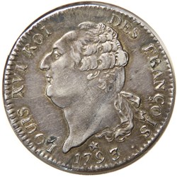 Louis XVI 1793 𝐖 Écu dit au génie.