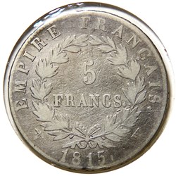 5 Fr. Cents-jours 1815 W - Napoléon Tête laurée.