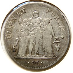 5 Fr, Union et Force. An 9 𝐐 (1801).