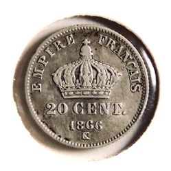 20 Centimes - 1866𝐊 Napoléon III tête laurée, PM