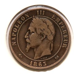 Dix Centimes - 1863 𝐊 Napoléon Ⅲ tête laurée