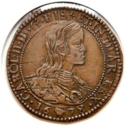 Charles II, Bureau des Finances. 1678 Bruxelles, Cuivre.