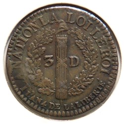 Louis XVI, 1792 DŁ - 3 Deniers au faisceau.
