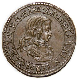 Charles II. 1673 Anvers, Cuivre.