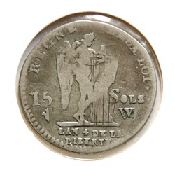 Louis XVI 1792 𝐖 - 15 Sols au génie.