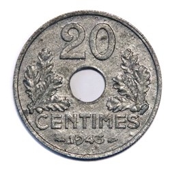 20 centimes 1943 Etat Français, 1943 type 20 "lourd"