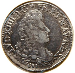 Demi-écu aux 8L 1691L♔