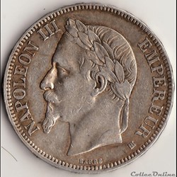 5 francs Napoléon III tête laurée- Empire français 1868 BB