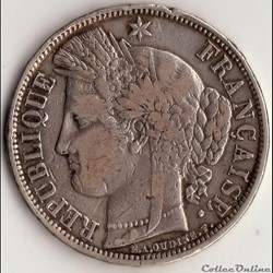 5 FRANCS CÉRÈ, sans légende 1870 K, Etoile, M a 4 heures