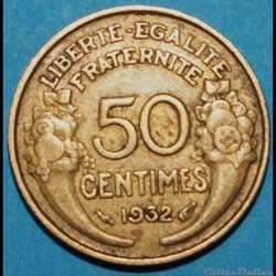 50 CENTIMES MORLON 1932 9 et 2 ouverts et sans raisin