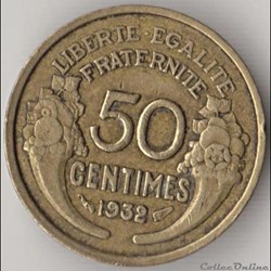 50 CENTIMES MORLON 1932 9 et 2 fermés, sans raisin
