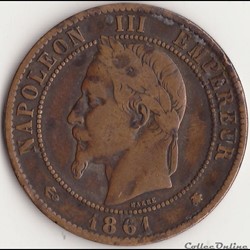 10 centimes Napoléon III tête laurée 1861 A