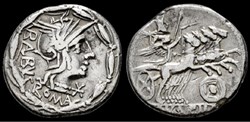 Acilius. Denarius. 125 BC. Rome.