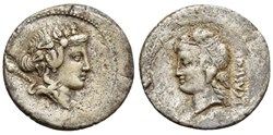 L. Cassius Q.f. Longinus. 75 BC. AR Denarius (19mm, 3.6 g, 8h). Rome mint.
