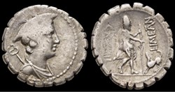 C. MAMILIUS LIMETANUS. Serrate Denarius (82 BC). Rome. 3.66 g. 20 mm.