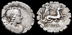 Creperius, Rocus Denarius. 68 BC. Uncertain mint.
