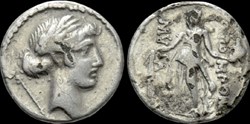Q. POMPONIUS MUSA. Fourrée denarius (56 BC). Rome.