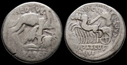 M. Aemilius Scaurus and P. Plautius Hypsaeus, moneyers. AR Denarius minted at Rome, 58 BC Roman Rep
