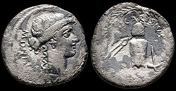 T. Carisius. Circa 46 BC. AR Denarius (19mm, 3.34 gm).