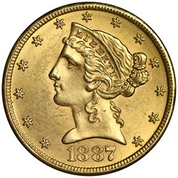 5 Dollar Liberty Head Eagle 1887 S