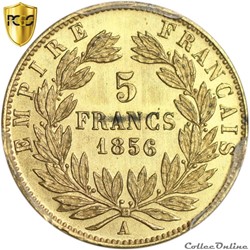 Essai Uniface de 5 francs or Napoléon III, tête nue, en Bronze doré 1856 Paris (1800)