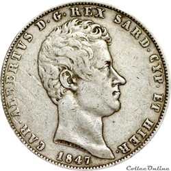 5 Lire 1847 Charles Albert SARDAIGNE Gênes - AR5F-0030