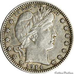 Quarter dollar Barber 1914