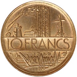 10 Francs Mathieux Sans Virole 1976
