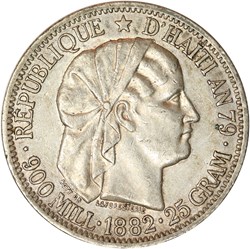 HAÏTI 1 Gourde “Liberté créole” de Roty 1882 Paris