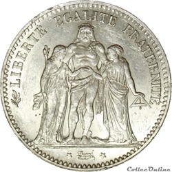 5 FRANCS HERCULE 1877 A _ AR5F-0027