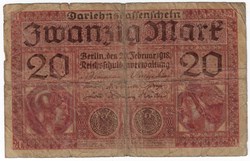 Billet 20 Mark 20.2.1918 TB+ P.57 Allemagne
