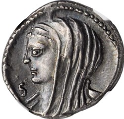 Lucius Cassius Longinus AR Denarius - bust of Vesta