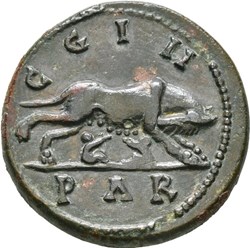 A Sestertius (Orichalcum) - Macrinus, Romulus and Remus.