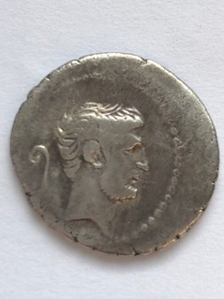 Marcus Antonius AR Denarius, Radiate head of Sol
