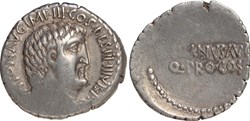 Marcus Antonius AR Denarius, of quaestor pro consul M. Junius Silanus (P Signature)