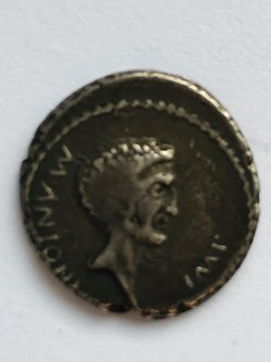 Marcus Antonius AR Denarius, Temple with head of Sol
