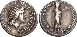 Marcus Antonius AR Denarius, togate and veiled (Sol series)
