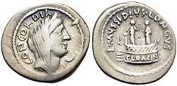 L. Mussidius Longus, 42 BC. Denarius - Concordia