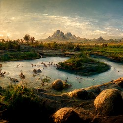 View of paleolithic landscape