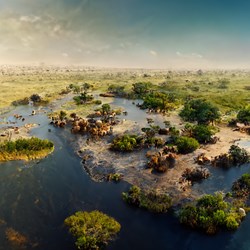 Aerial view of the African savannah