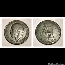 George V Penny 1918 with "H" Heaton mint mark