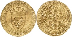 Mâcon 1389 écu d'or 3è émission au nom de Charles VI variante ReGnAT avec "n" onciale
