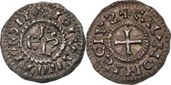 Chalon-sur-Saône 881 à 887 denier au nom de l'empereur Charles III le Gros au "Ͽ" rétrograde pointé